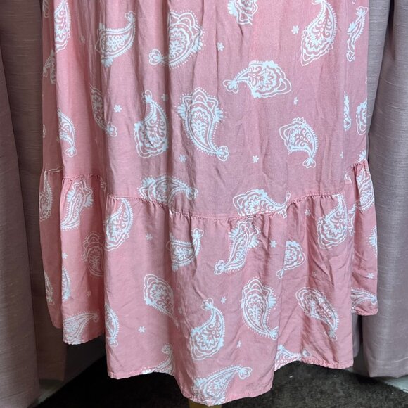 PatPat Pink Boho Paisley Midi Dress XL Short Puff Sleeves V-Neck 100% Viscose Ru - Picture 12 of 16